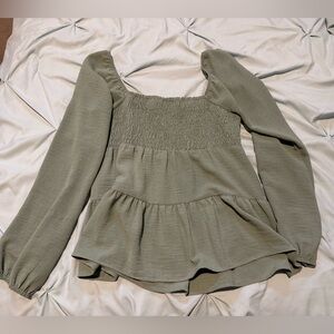 Paper Crane Sage Green Smocked Blouse